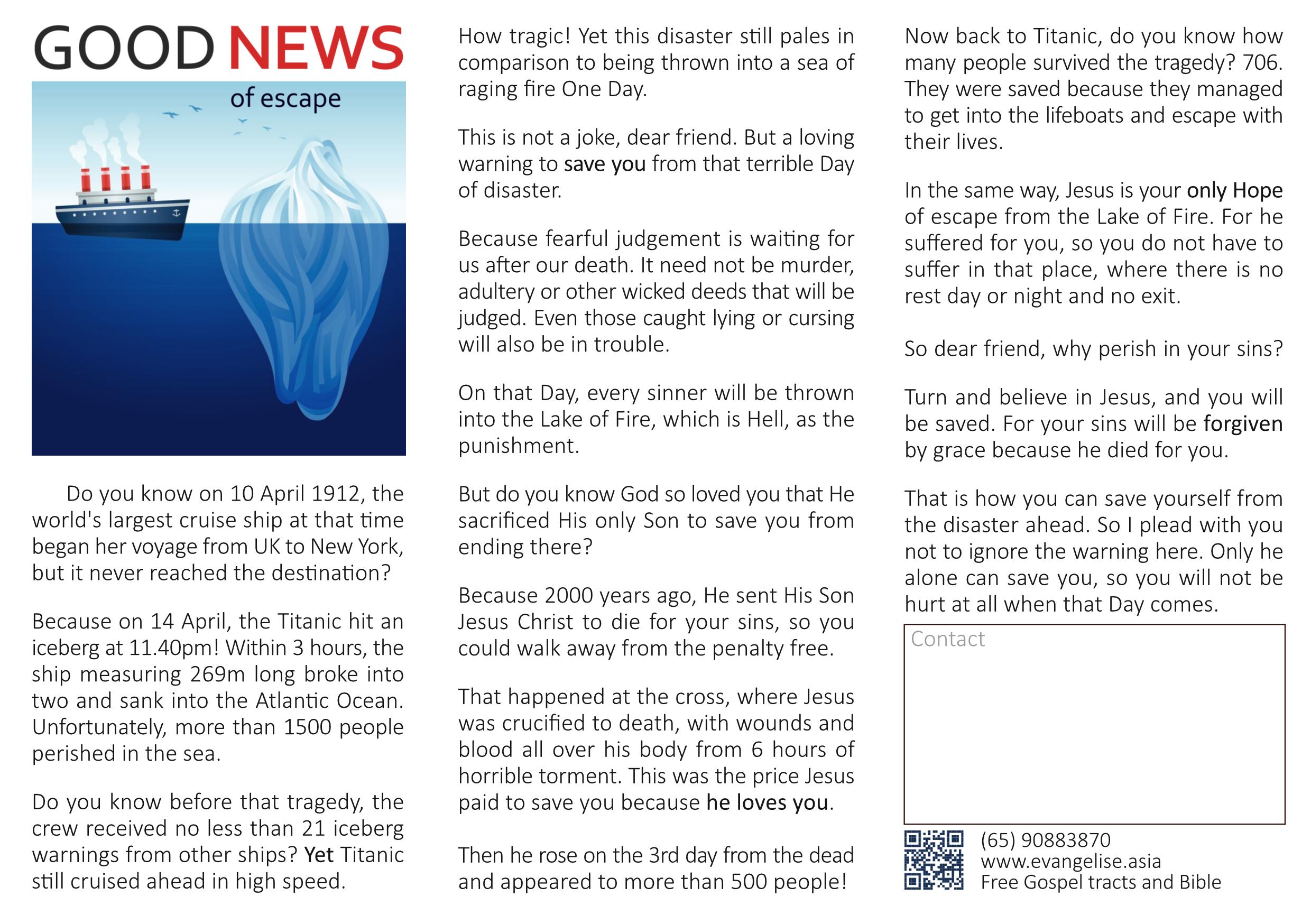 Gospel tract - Good news of escape
